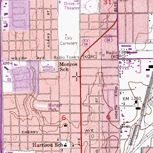 Topographic Map of Enid Fire Department Station 2, OK
