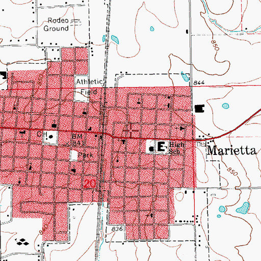 Topographic Map of Marietta Fire Department Station 1, OK