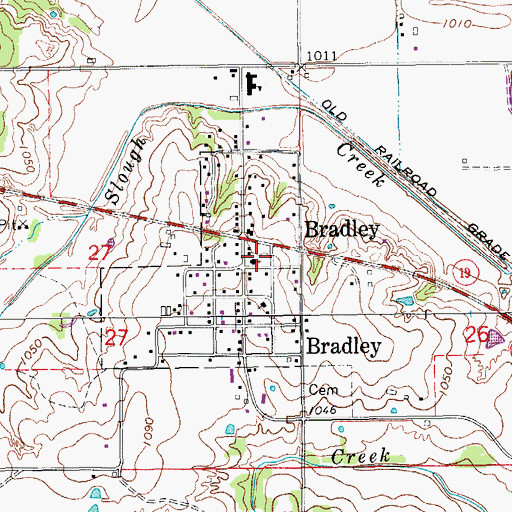Topographic Map of Bradley Volunteer Fire Department, OK