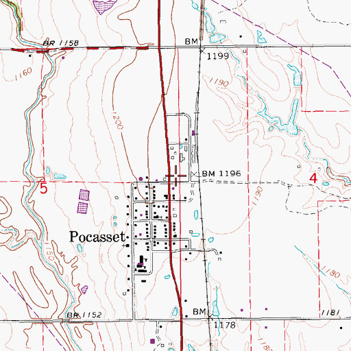 Topographic Map of Pocasset Volunteer Fire Department, OK