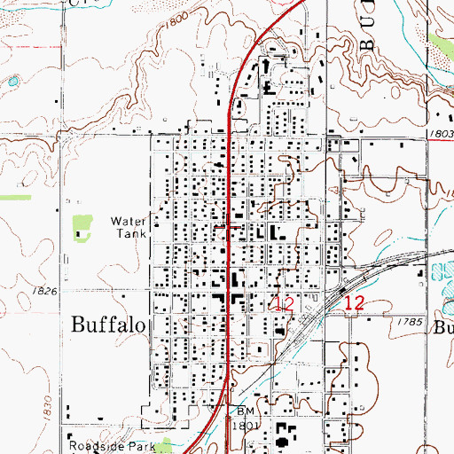 Topographic Map of Buffalo Fire and Rescue, OK