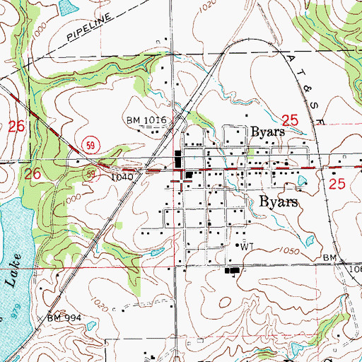 Topographic Map of Byars Volunteer Fire Department, OK