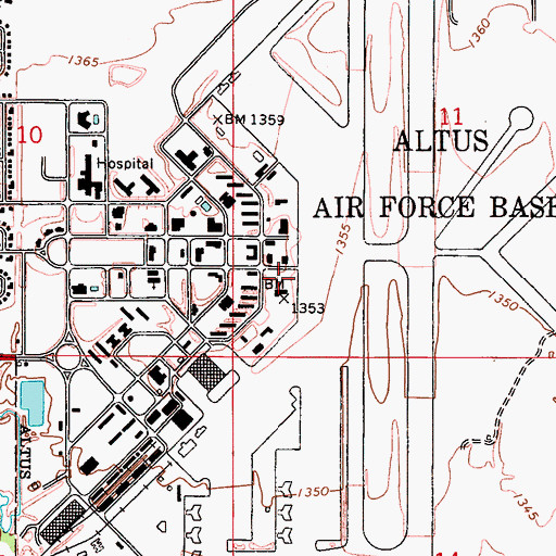 Topographic Map of Altus Air Force Base Fire Department Station 1 Headquarters, OK