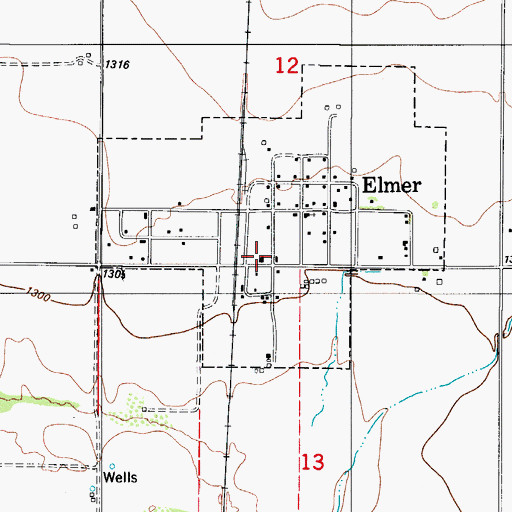 Topographic Map of Elmer Rural Volunteer Fire Association, OK