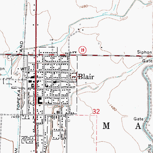 Topographic Map of Blair Volunteer Fire Department, OK