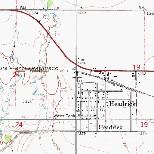 Topographic Map of Headrick Volunteer Fire Department, OK