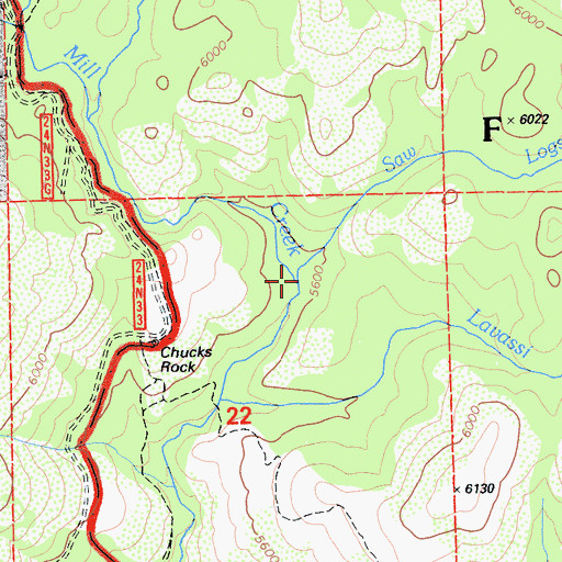 Topographic Map of Saw Logs Creek, CA