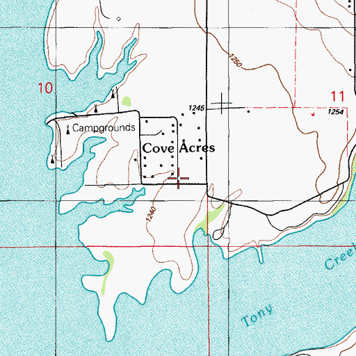 Topographic Map of Cove Acres Volunteer Fire Department, OK