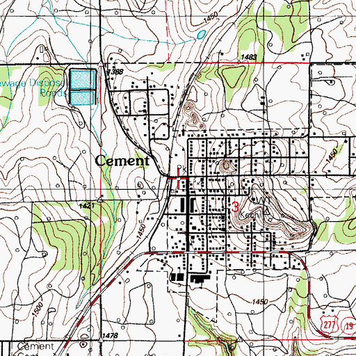 Topographic Map of Cement Volunteer Fire Department, OK