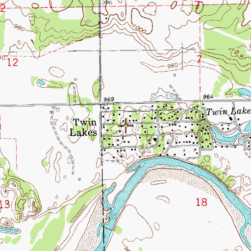 Topographic Map of Twin Lakes Volunteer Fire Department, OK
