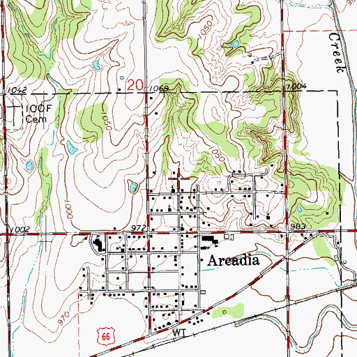 Topographic Map of Arcadia Fire Department, OK