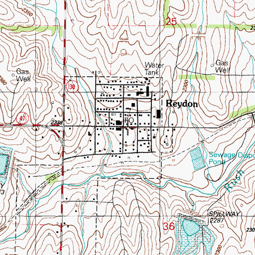 Topographic Map of Reydon Volunteer Fire Department, OK