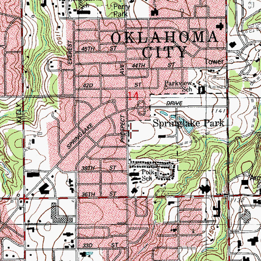 Topographic Map of Oklahoma City Fire Department Station 18, OK