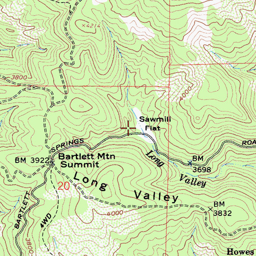 Topographic Map of Sawmill Flat, CA