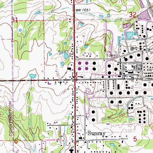 Topographic Map of Meridian Volunteer Fire Department, OK