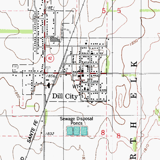 Topographic Map of Dill City Volunteer Fire Department, OK