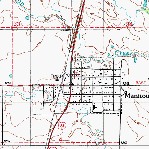 Topographic Map of Manitou Volunteer Fire Department, OK