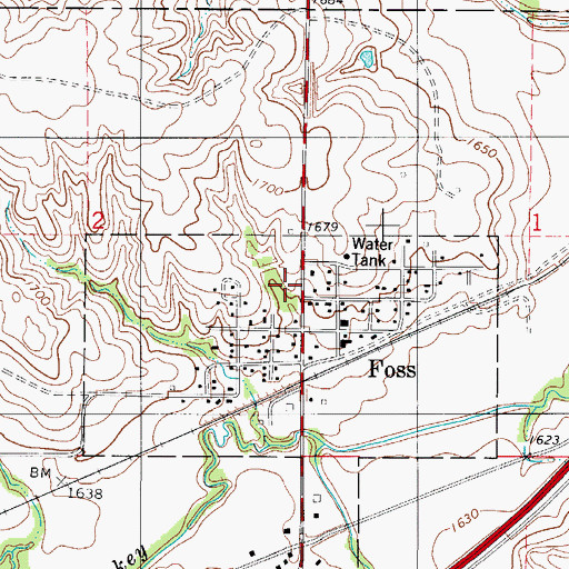 Topographic Map of Foss Fire Department, OK