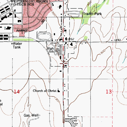 Topographic Map of Burns Flat Volunteer Fire Department and Emergency Medical Services, OK
