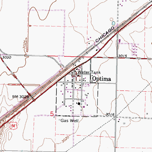 Topographic Map of Optima Volunteer Fire Department, OK