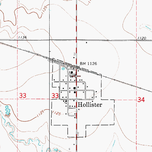 Topographic Map of Hollister Volunteer Firefighters, OK