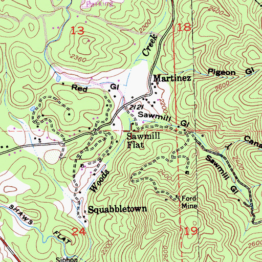 Topographic Map of Sawmill Flat, CA
