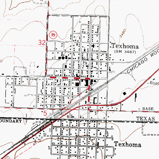 Topographic Map of Texhoma Volunteer Fire Department, OK