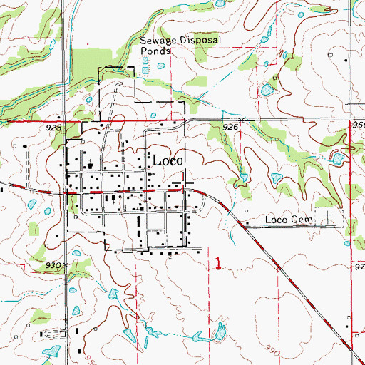 Topographic Map of Loco Volunteer Fire Department, OK
