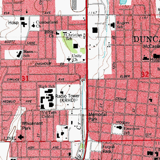 Topographic Map of Duncan Fire Department Station 3, OK