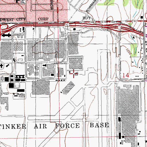 Topographic Map of Tinker Air Force Base Fire Department, OK