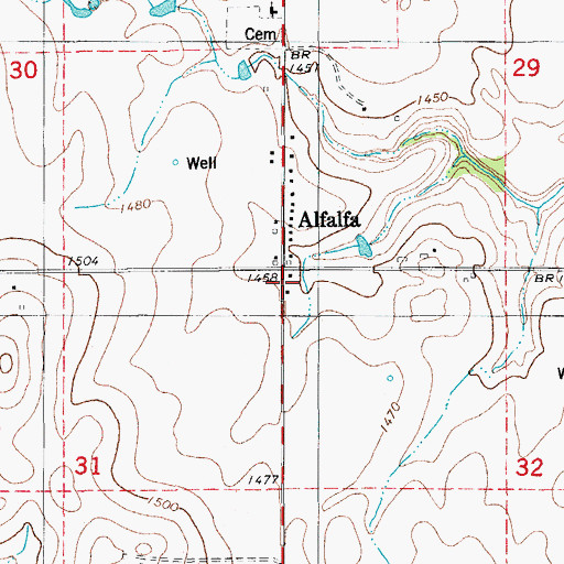 Topographic Map of Alfalfa Rural Volunteer Fire Department, OK