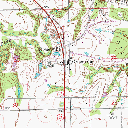 Topographic Map of Greenville - Overbrook Fire Department, OK