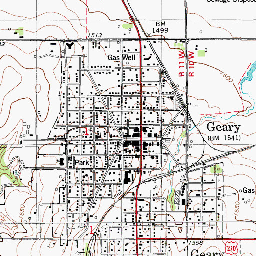 Topographic Map of Geary Rural Fire and Rescue, OK
