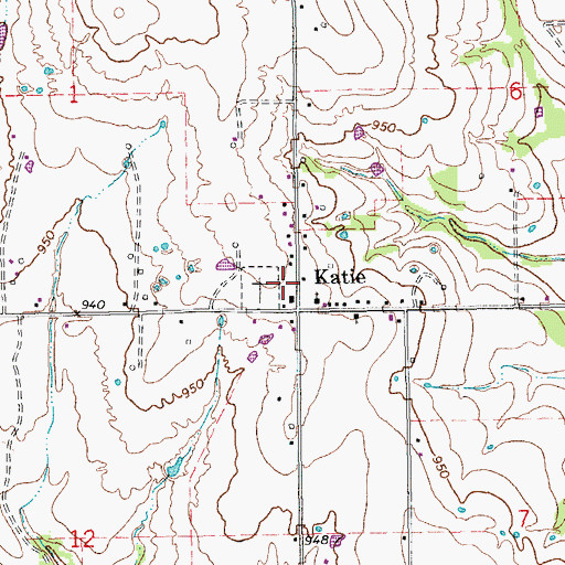 Topographic Map of Katie Fire Department, OK