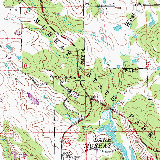 Topographic Map of Lake Murray State Park, OK