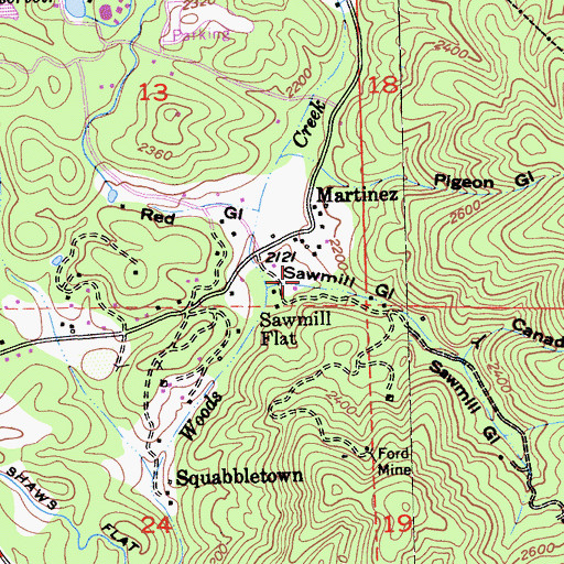 Topographic Map of Sawmill Gulch, CA