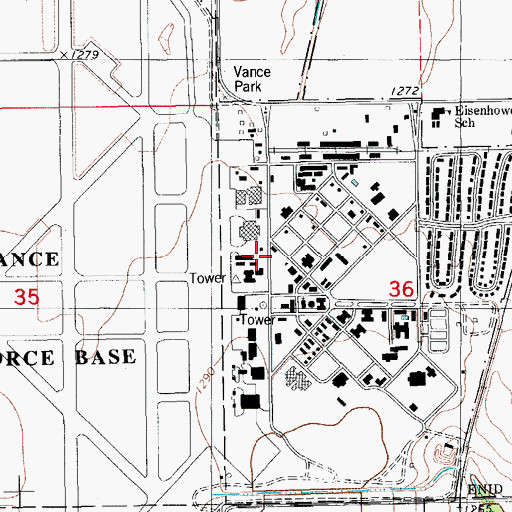 Topographic Map of Vance Fire Department, OK