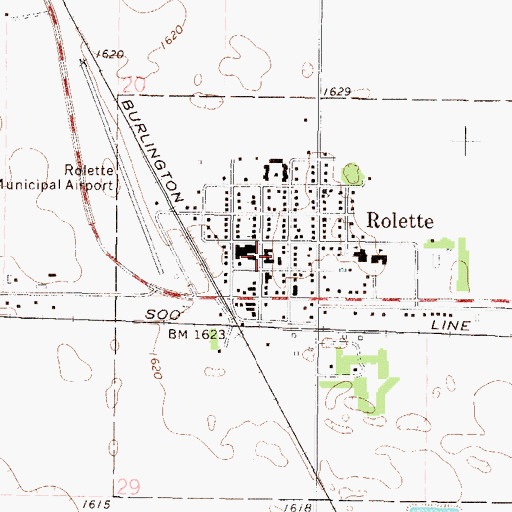Topographic Map of Rolette Ambulance Service, ND
