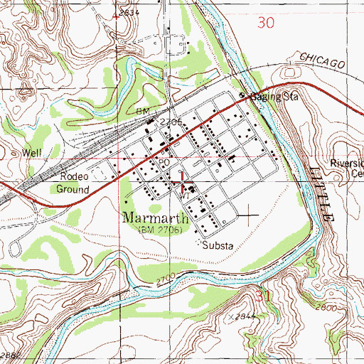 Topographic Map of Marmarth Ambulance Service, ND