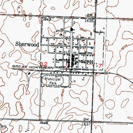 Topographic Map of Sherwood Ambulance Service, ND