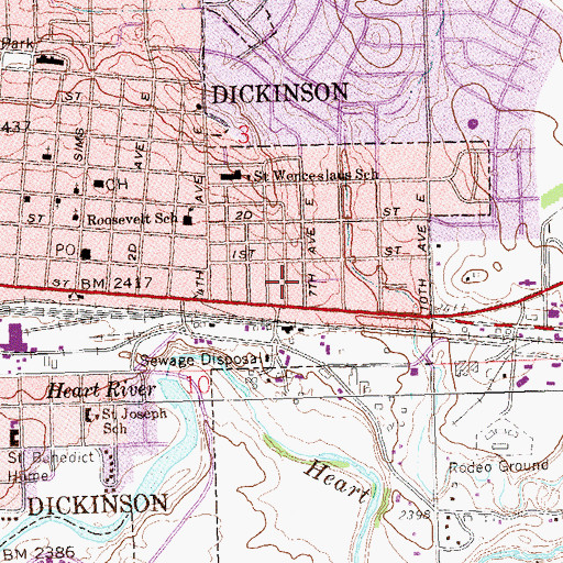 Topographic Map of Dickinson Area Ambulance Service, ND