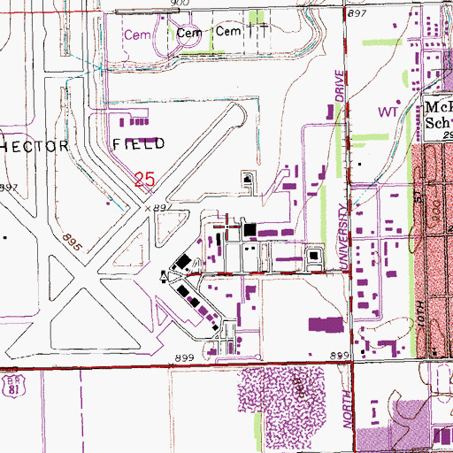 Topographic Map of North Dakota Air National Guard Fire Department Hector Field, ND