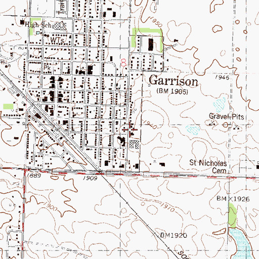 Topographic Map of Garrison Ambulance District, ND