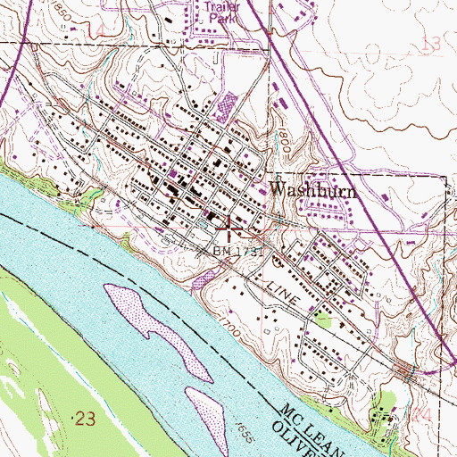 Topographic Map of Washburn Volunteer Ambulance Service, ND