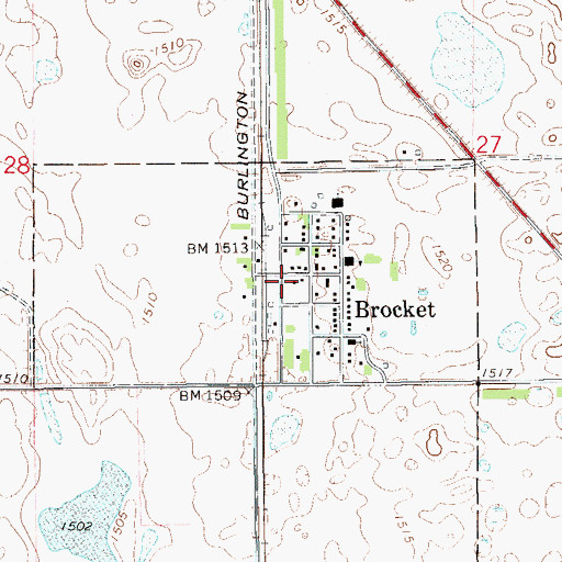 Topographic Map of Brocket Rural Fire Protection District Ambulance, ND