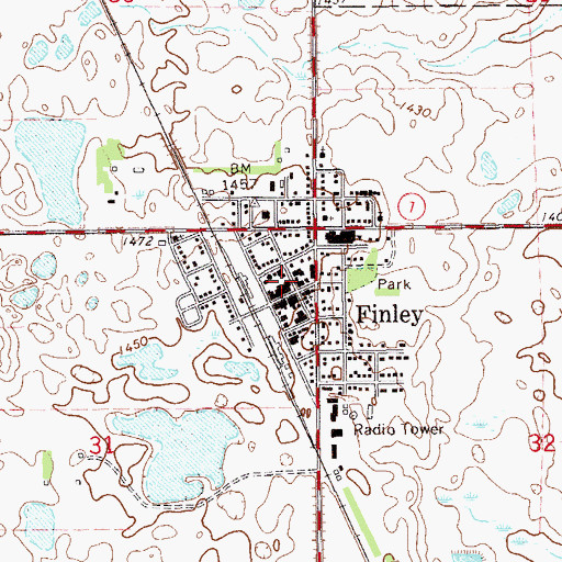 Topographic Map of Finley Ambulance Service, ND