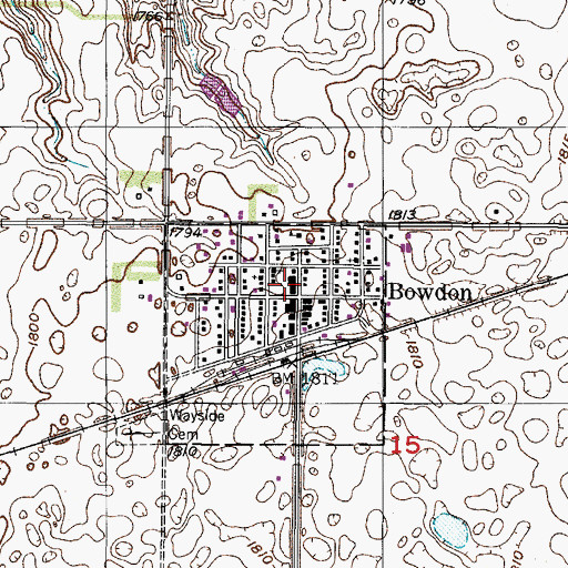 Topographic Map of Bowdon Ambulance Service, ND