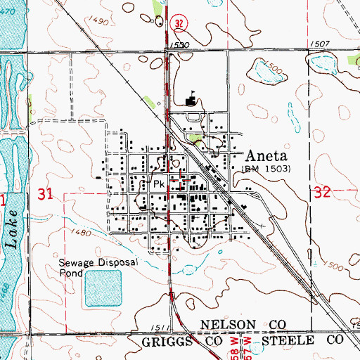 Topographic Map of Aneta Ambulance Service, ND