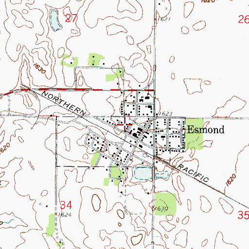 Topographic Map of Esmond Community Ambulance Service, ND
