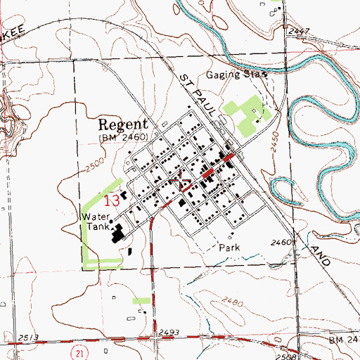 Topographic Map of Regent Ambulance Service, ND